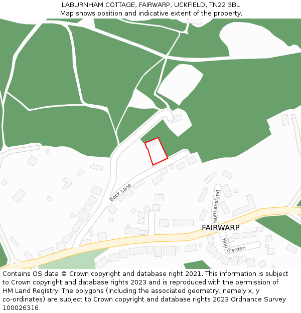 LABURNHAM COTTAGE, FAIRWARP, UCKFIELD, TN22 3BL: Location map and indicative extent of plot
