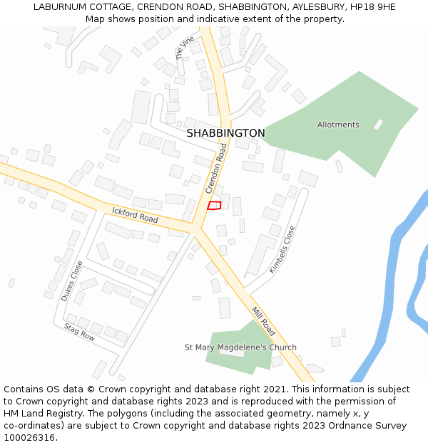 LABURNUM COTTAGE, CRENDON ROAD, SHABBINGTON, AYLESBURY, HP18 9HE: Location map and indicative extent of plot