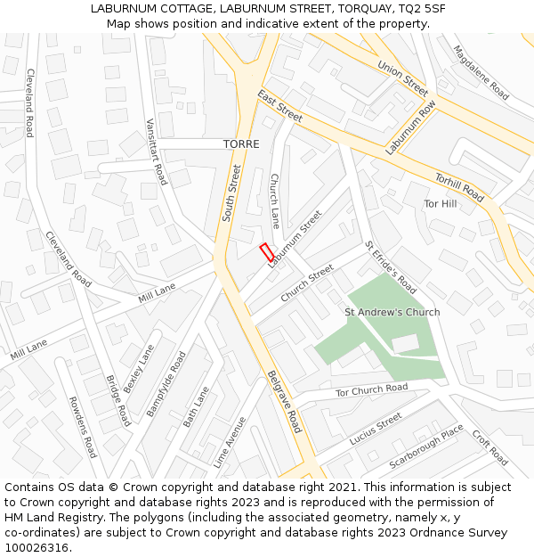 LABURNUM COTTAGE, LABURNUM STREET, TORQUAY, TQ2 5SF: Location map and indicative extent of plot