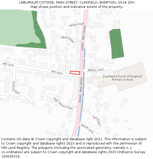 LABURNUM COTTAGE, MAIN STREET, CLANFIELD, BAMPTON, OX18 2SH: Location map and indicative extent of plot