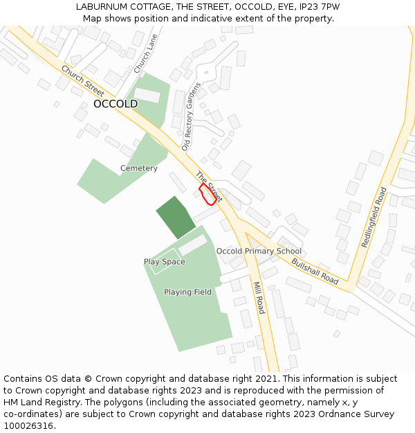 LABURNUM COTTAGE, THE STREET, OCCOLD, EYE, IP23 7PW: Location map and indicative extent of plot