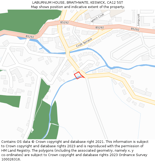 LABURNUM HOUSE, BRAITHWAITE, KESWICK, CA12 5ST: Location map and indicative extent of plot