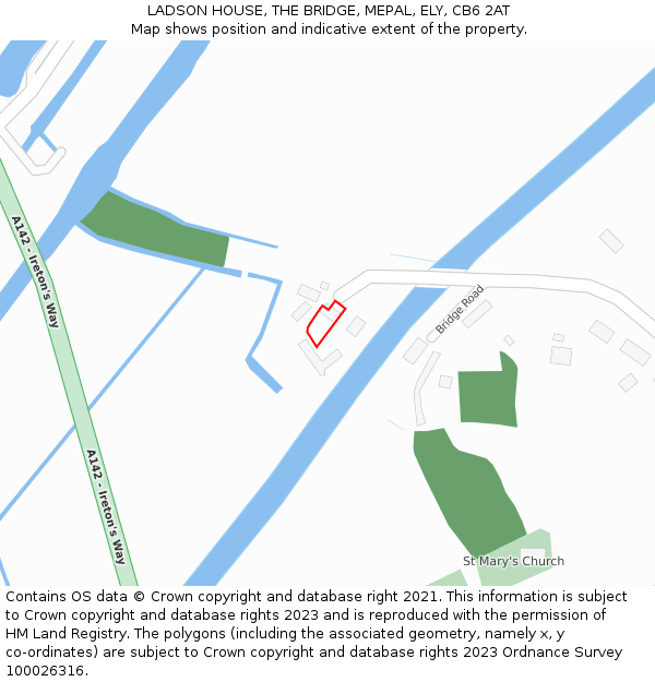 LADSON HOUSE, THE BRIDGE, MEPAL, ELY, CB6 2AT: Location map and indicative extent of plot