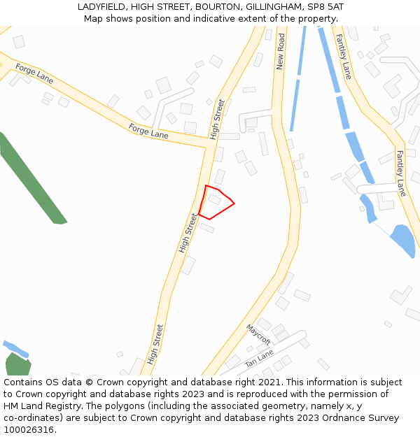 LADYFIELD, HIGH STREET, BOURTON, GILLINGHAM, SP8 5AT: Location map and indicative extent of plot