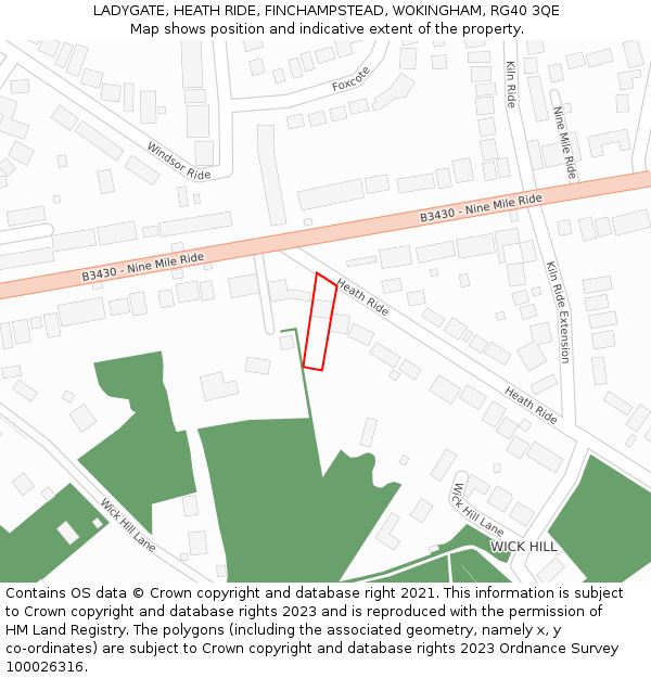 LADYGATE, HEATH RIDE, FINCHAMPSTEAD, WOKINGHAM, RG40 3QE: Location map and indicative extent of plot