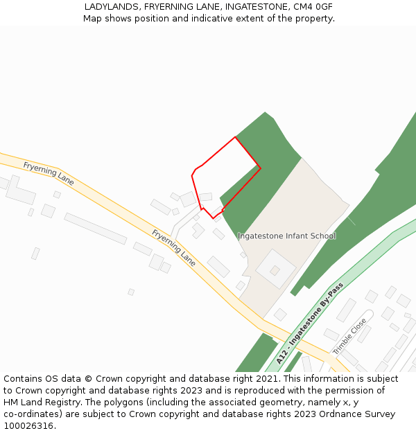 LADYLANDS, FRYERNING LANE, INGATESTONE, CM4 0GF: Location map and indicative extent of plot