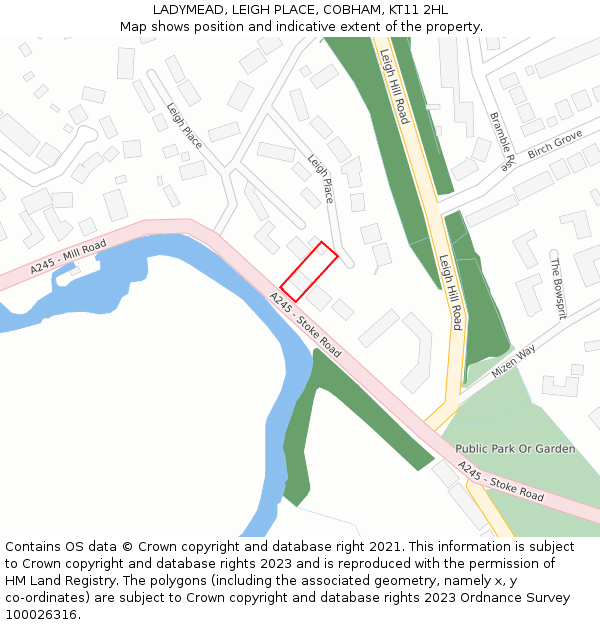 LADYMEAD, LEIGH PLACE, COBHAM, KT11 2HL: Location map and indicative extent of plot