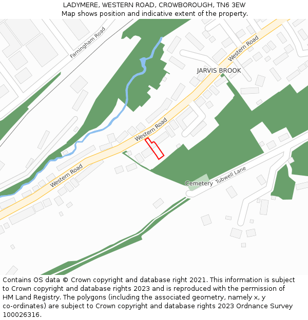 LADYMERE, WESTERN ROAD, CROWBOROUGH, TN6 3EW: Location map and indicative extent of plot