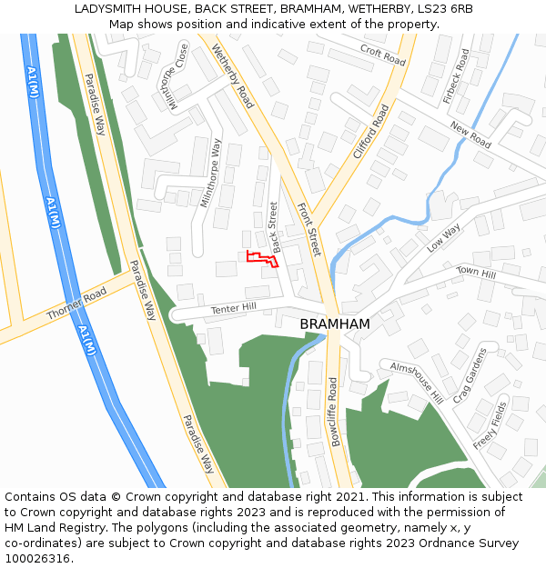 LADYSMITH HOUSE, BACK STREET, BRAMHAM, WETHERBY, LS23 6RB: Location map and indicative extent of plot