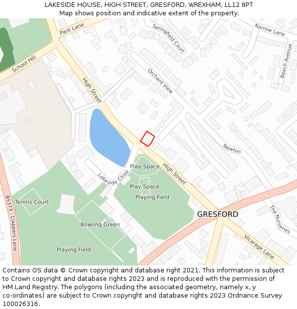 LAKESIDE HOUSE, HIGH STREET, GRESFORD, WREXHAM, LL12 8PT: Location map and indicative extent of plot