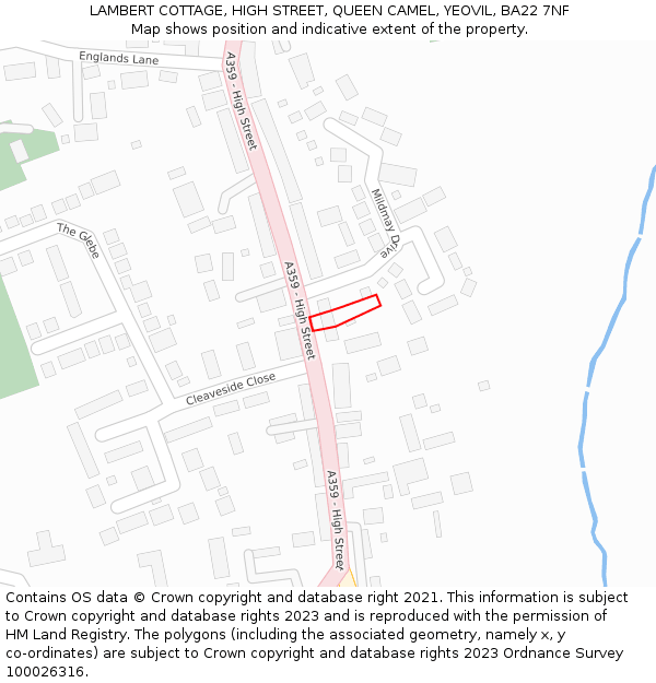 LAMBERT COTTAGE, HIGH STREET, QUEEN CAMEL, YEOVIL, BA22 7NF: Location map and indicative extent of plot