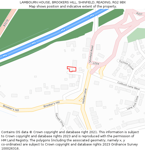 LAMBOURN HOUSE, BROOKERS HILL, SHINFIELD, READING, RG2 9BX: Location map and indicative extent of plot