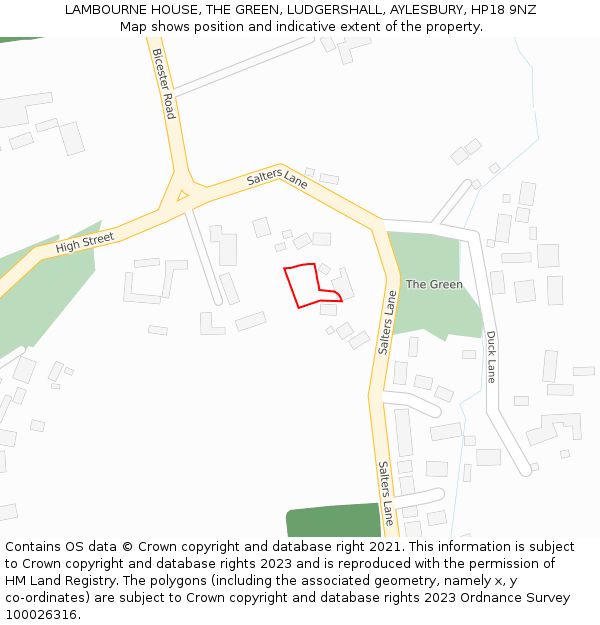 LAMBOURNE HOUSE, THE GREEN, LUDGERSHALL, AYLESBURY, HP18 9NZ: Location map and indicative extent of plot