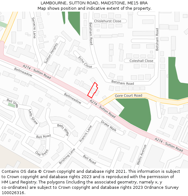 LAMBOURNE, SUTTON ROAD, MAIDSTONE, ME15 8RA: Location map and indicative extent of plot