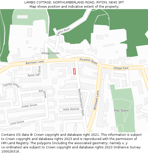 LAMBS COTTAGE, NORTHUMBERLAND ROAD, RYTON, NE40 3PT: Location map and indicative extent of plot