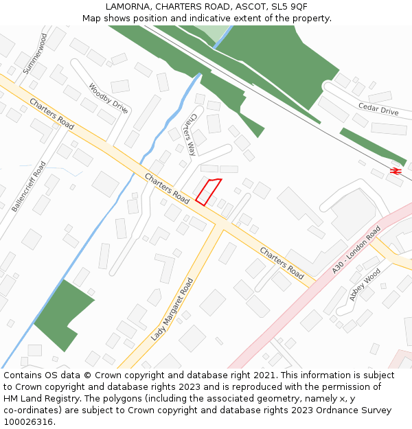 LAMORNA, CHARTERS ROAD, ASCOT, SL5 9QF: Location map and indicative extent of plot
