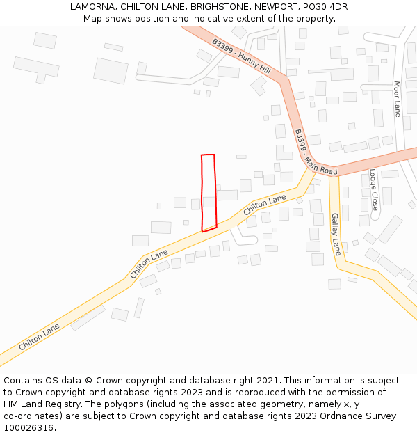 LAMORNA, CHILTON LANE, BRIGHSTONE, NEWPORT, PO30 4DR: Location map and indicative extent of plot