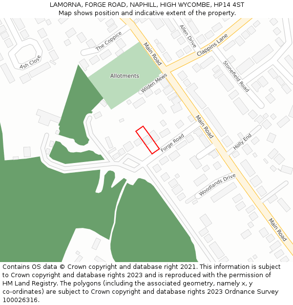 LAMORNA, FORGE ROAD, NAPHILL, HIGH WYCOMBE, HP14 4ST: Location map and indicative extent of plot