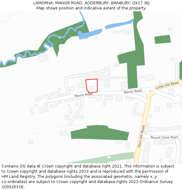 LAMORNA, MANOR ROAD, ADDERBURY, BANBURY, OX17 3EJ: Location map and indicative extent of plot