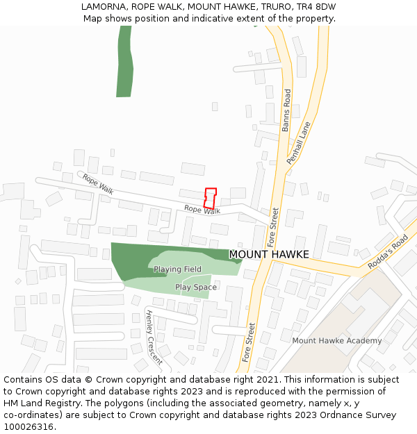 LAMORNA, ROPE WALK, MOUNT HAWKE, TRURO, TR4 8DW: Location map and indicative extent of plot