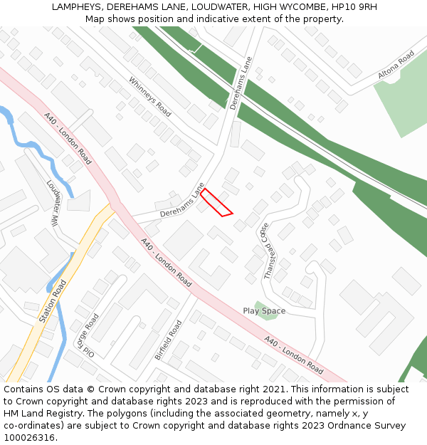LAMPHEYS, DEREHAMS LANE, LOUDWATER, HIGH WYCOMBE, HP10 9RH: Location map and indicative extent of plot