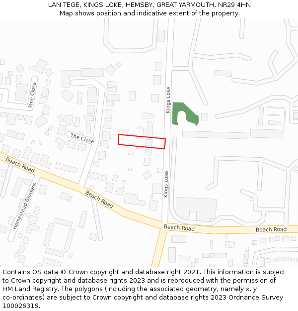 LAN TEGE, KINGS LOKE, HEMSBY, GREAT YARMOUTH, NR29 4HN: Location map and indicative extent of plot