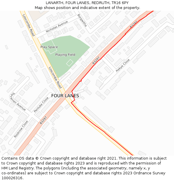 LANARTH, FOUR LANES, REDRUTH, TR16 6PY: Location map and indicative extent of plot