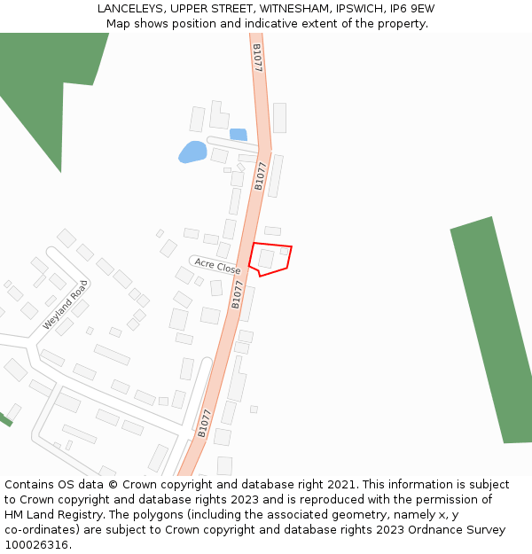 LANCELEYS, UPPER STREET, WITNESHAM, IPSWICH, IP6 9EW: Location map and indicative extent of plot