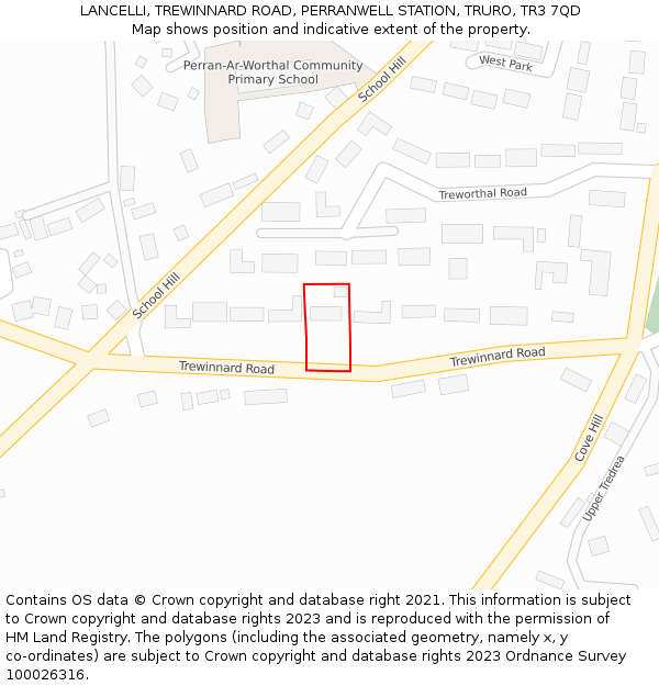 LANCELLI, TREWINNARD ROAD, PERRANWELL STATION, TRURO, TR3 7QD: Location map and indicative extent of plot