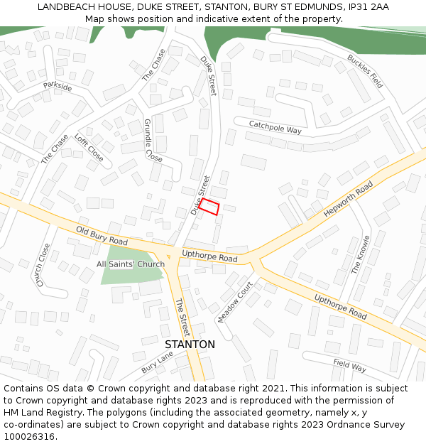 LANDBEACH HOUSE, DUKE STREET, STANTON, BURY ST EDMUNDS, IP31 2AA: Location map and indicative extent of plot