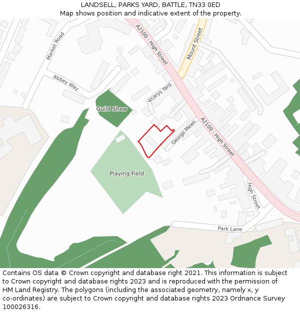 LANDSELL, PARKS YARD, BATTLE, TN33 0ED: Location map and indicative extent of plot