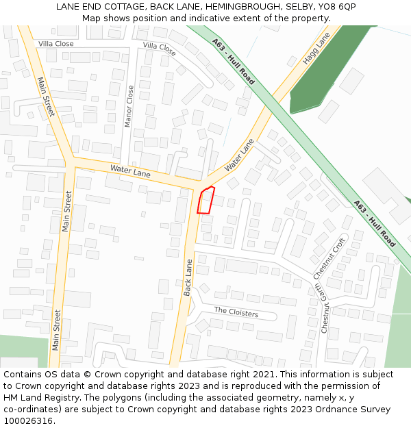 LANE END COTTAGE, BACK LANE, HEMINGBROUGH, SELBY, YO8 6QP: Location map and indicative extent of plot