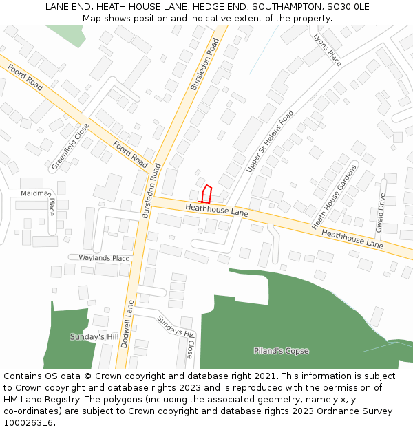 LANE END, HEATH HOUSE LANE, HEDGE END, SOUTHAMPTON, SO30 0LE: Location map and indicative extent of plot