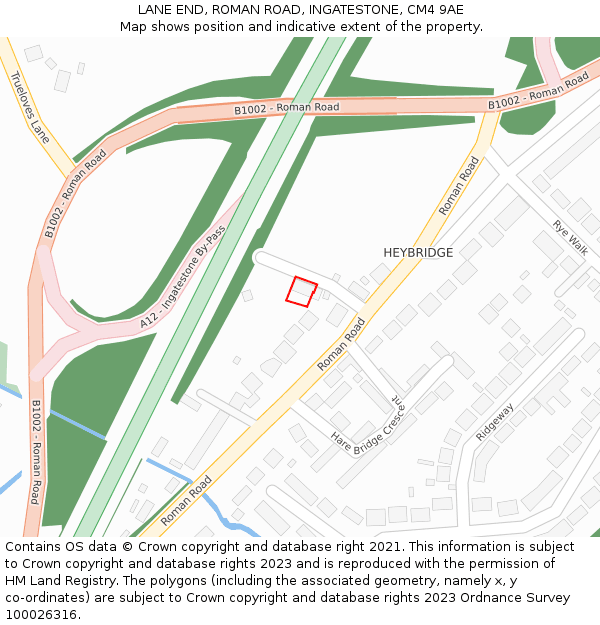 LANE END, ROMAN ROAD, INGATESTONE, CM4 9AE: Location map and indicative extent of plot