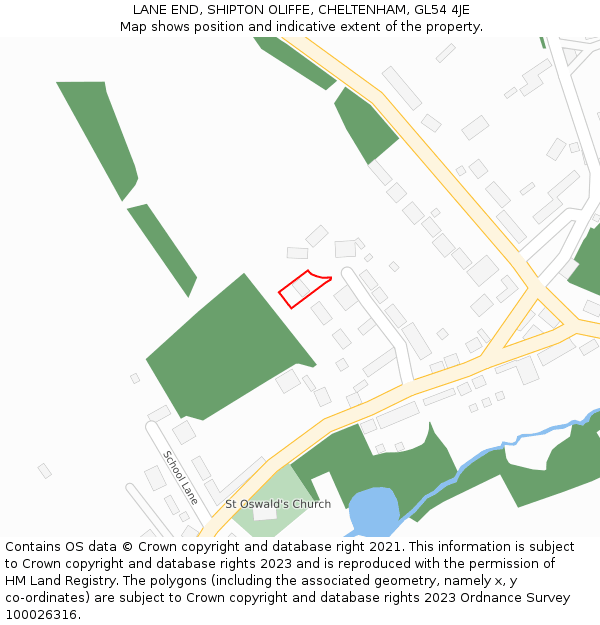 LANE END, SHIPTON OLIFFE, CHELTENHAM, GL54 4JE: Location map and indicative extent of plot