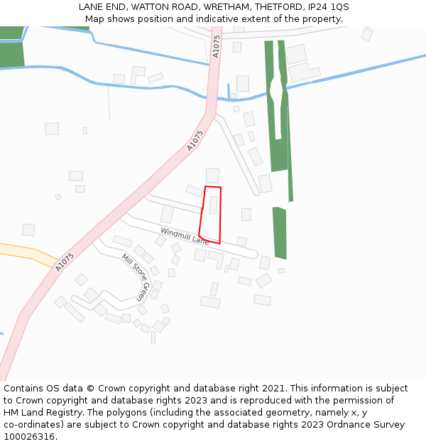 LANE END, WATTON ROAD, WRETHAM, THETFORD, IP24 1QS: Location map and indicative extent of plot