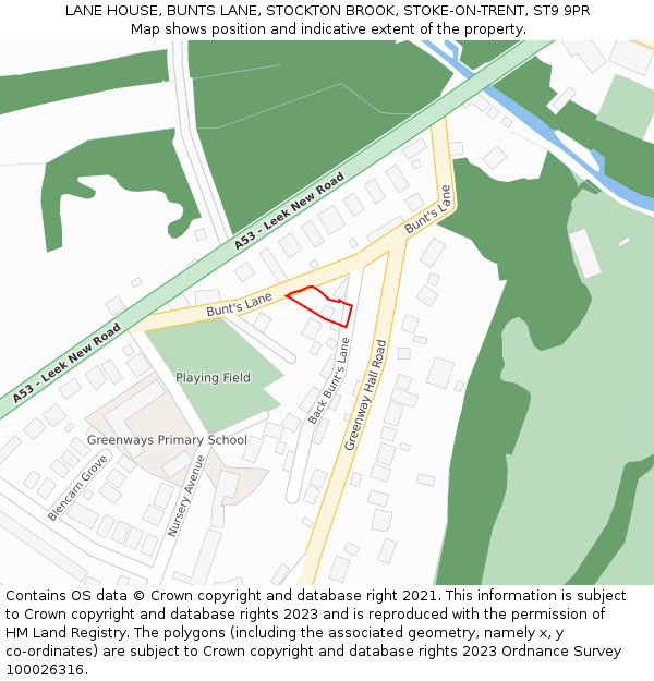 LANE HOUSE, BUNTS LANE, STOCKTON BROOK, STOKE-ON-TRENT, ST9 9PR: Location map and indicative extent of plot