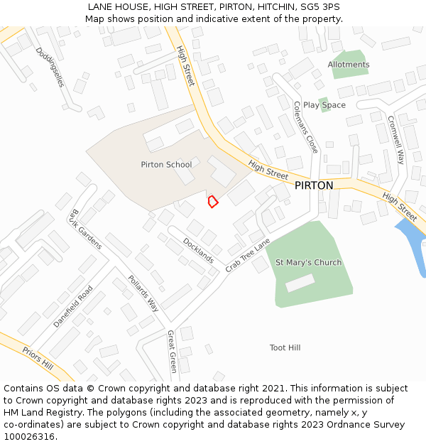 LANE HOUSE, HIGH STREET, PIRTON, HITCHIN, SG5 3PS: Location map and indicative extent of plot