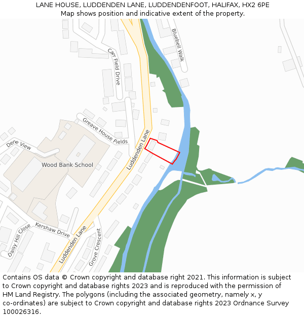 LANE HOUSE, LUDDENDEN LANE, LUDDENDENFOOT, HALIFAX, HX2 6PE: Location map and indicative extent of plot