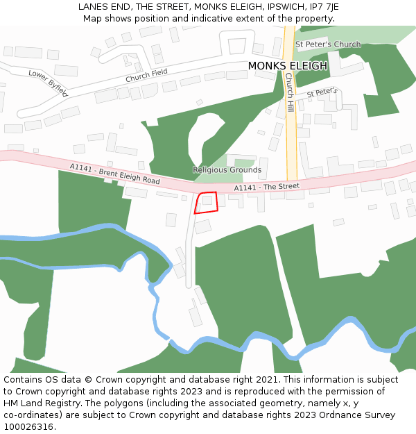 LANES END, THE STREET, MONKS ELEIGH, IPSWICH, IP7 7JE: Location map and indicative extent of plot