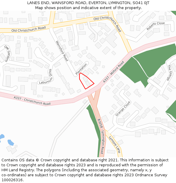 LANES END, WAINSFORD ROAD, EVERTON, LYMINGTON, SO41 0JT: Location map and indicative extent of plot