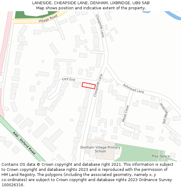 LANESIDE, CHEAPSIDE LANE, DENHAM, UXBRIDGE, UB9 5AB: Location map and indicative extent of plot