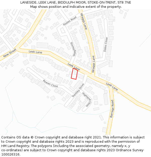 LANESIDE, LEEK LANE, BIDDULPH MOOR, STOKE-ON-TRENT, ST8 7NE: Location map and indicative extent of plot
