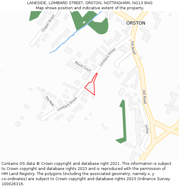 LANESIDE, LOMBARD STREET, ORSTON, NOTTINGHAM, NG13 9NG: Location map and indicative extent of plot