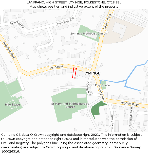 LANFRANC, HIGH STREET, LYMINGE, FOLKESTONE, CT18 8EL: Location map and indicative extent of plot