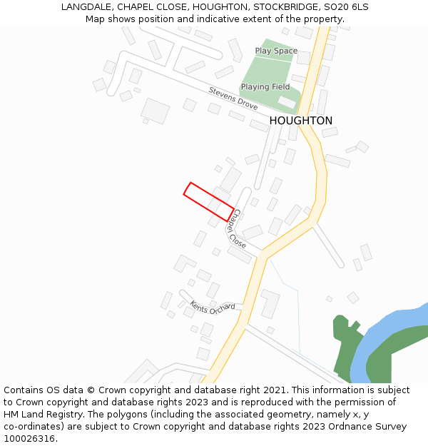 LANGDALE, CHAPEL CLOSE, HOUGHTON, STOCKBRIDGE, SO20 6LS: Location map and indicative extent of plot