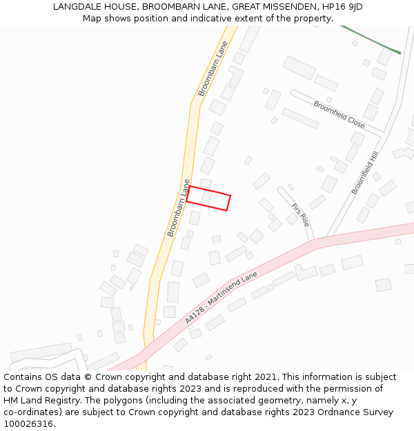 LANGDALE HOUSE, BROOMBARN LANE, GREAT MISSENDEN, HP16 9JD: Location map and indicative extent of plot