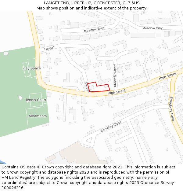 LANGET END, UPPER UP, CIRENCESTER, GL7 5US: Location map and indicative extent of plot