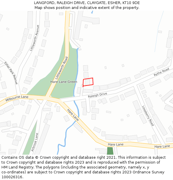 LANGFORD, RALEIGH DRIVE, CLAYGATE, ESHER, KT10 9DE: Location map and indicative extent of plot