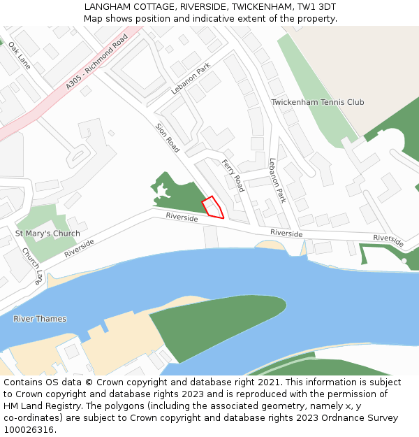 LANGHAM COTTAGE, RIVERSIDE, TWICKENHAM, TW1 3DT: Location map and indicative extent of plot